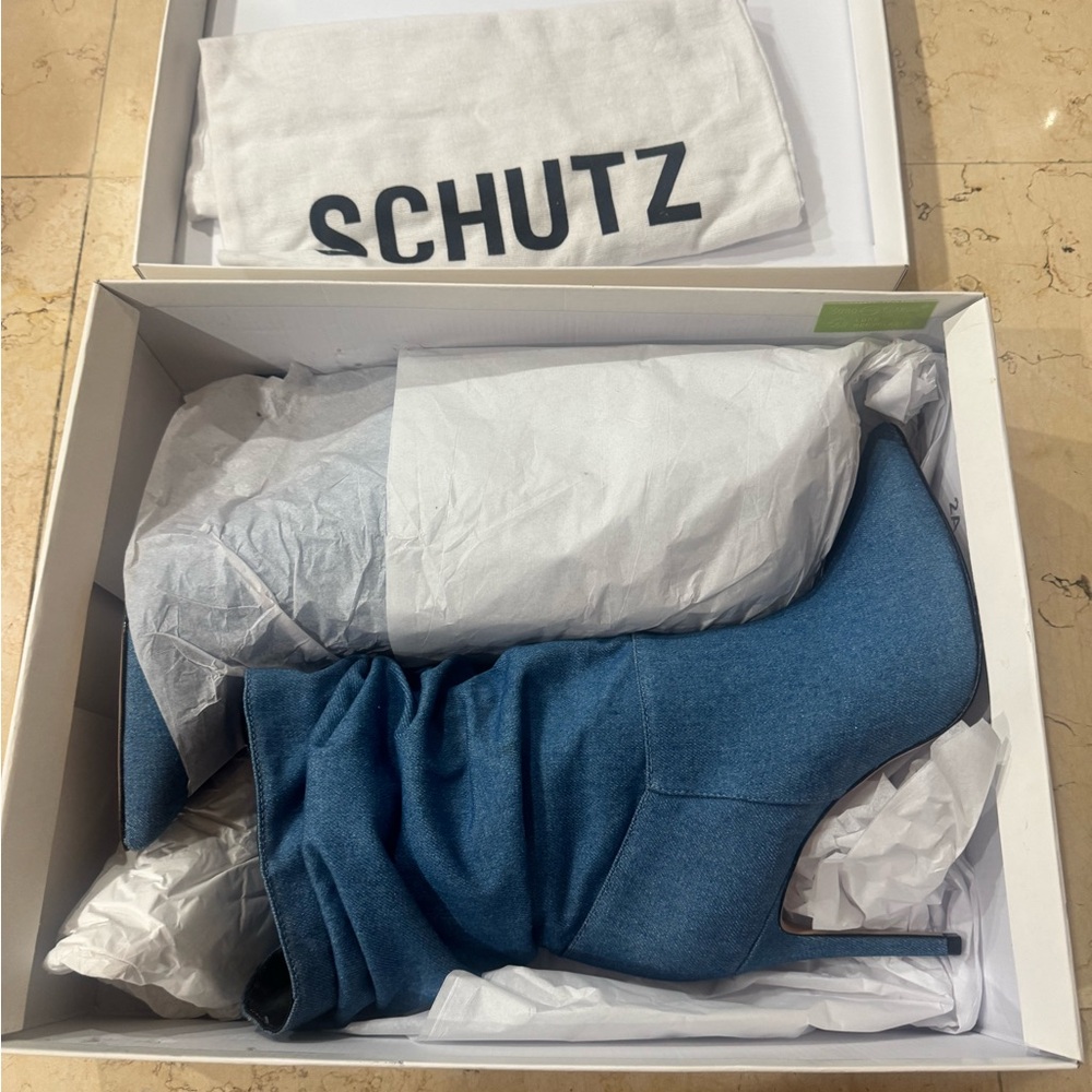 SCHUTZ Denim Blue Ashlee Ankle Booties